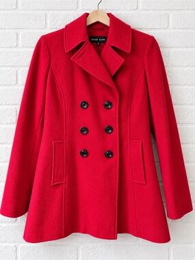 Black Rivet Red Wool Coat | Parisian Chic | S